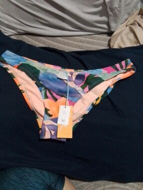 Kona Sol Tropical Floral Bikini Bottoms in Orange, Green & Pink